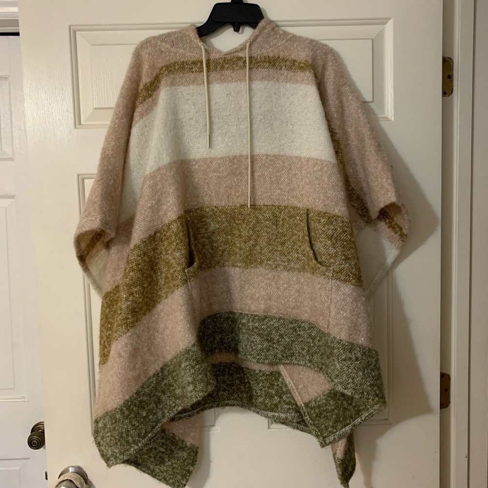 Pink white and green striped poncho